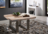 MASSIVMOEBEL24.DE Table Basse carrée 90x90cm - Fer et Bois Massif d'acacia laqué (Natural Stone) - Freeform #122