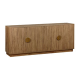 sweeek - Buffet Exotique 4 Portes. décor Bois de manguier rainuré. Buffet Bas. poignées en métal doré. L 180 x P 40 x H 75cm