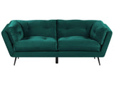 Beliani Canapé 3 Places Rembourré en Velours Vert Foncé avec Piètement Noir et Coussins Capitonnés Très Confortable pour Salon Glamour et Rétro