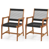 GOPLUS Lot de 2 Chaises Jardins Bois d'Acacia, Tissées en Corde, 2 Pcs Fauteuils d’Extérieur pour Terrasse, Jardin, Arrière-Cour, Charge 160KG,64 x 57 x 90 cm