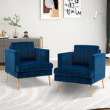 HULALA HOME Fauteuil d'appoint en Velours Fauteuil Club Moderne en Velours avec Coussin Amovible et Pieds en Métal Doré Canapé Capitonné en Velours pour Salon Club Réception Clients Bleu Marine