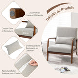 COSTWAY Fauteuil de Salon 1 Place, Fauteuil Relax Rembourré avec Coussin Lombaire, Cadre en Bois Massif de Caoutchouc & Patins Antidérapants, Fauteuil de Lecture pour Bureau, Charge 150 KG(Gris)