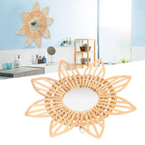 LKPOMI Rotin Boho Art Innovant Décoration Rotin Fleur Circulaire Tenture Murale Miroir Rétro Dressing Maquillage Miroir pour Ferme, Salon, Chambre, Salle de Bain(L)