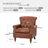 Fauteuil en Cuir PU fauteuils d'appoint en Cuir du Milieu du siècle avec capitonnage en Cuir et Garniture cloutée Fauteuil en Cuir surdimensionné pour Salon Chambre à Coucher réception Brown