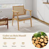 COSTWAY Lot de 2 Fauteuils de Salon 1 Place, Fauteuil Relax avec Cadre en Bois d’Hévéa, Fauteuil d'Appoint avec Dossier en Rotin Respirant & Coussin Amovible, pour Bureau, Salle d'Étude, Charge 135KG