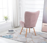 FURNISH1 Fauteuil Salon, Surface de siège en Tissu Rose, Dossier Confortable, Jambes de Tabouret en Bois Massif.