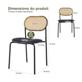 ZHDOKA Chaise Salle a Manger Lot de 2, Dossier Rotin Cannage, Siège Rembourré en Similicuir, Pieds en Métal, Chaises de Cuisine Modernes, Chaise en Bois Salle a Manger pour Salon, Cuisine