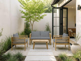 Salon de Jardin en Bois avec Coussins Beckham - 4 Places - Gris