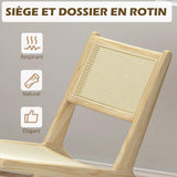 HOMCOM Fauteuil de Salon Relax, Fauteuil Lounge, Design bohème, Structure Bois d'hévéa, Dossier Assise cannage, Assise Profonde, pour Salon/Chambre, Naturel