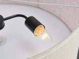 SHRINE Lighting Lustre tambour, suspension tambour pour salle à manger, D50 x H20 cm, chaînes réglables 59″, 3 douilles E27, abat-jour en tissu lin beige et tige noire