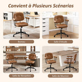 Hellove Chaise de Bureau avec roulettes, Fauteuil de Bureau en Cuir PU Hauteur Réglable, Siège Roulante Pivotante à Dossier pour Salon et Chambre à Coucher, Marron