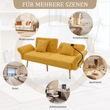 OKMYHOME Canapé 2 Places Moderne en Chenille avec Ports USB Poches Latérales et Porte-Téléphone - Canapé lit accoudoirs et Dossier réglables - Canape Convertible - Jaune