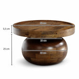 FineBuy Table basse, 50 x 50 x 30,5 cm, en bois massif de mangue, couleur noyer, ronde, design bas, moderne, avec grain de bois naturel