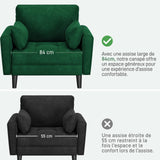 Yaheetech Fauteuil de Salon Moderne avec Accoudoir et Poches Chaise Relax avec Coussins Cadre en Bois Fauteuil Chambre en Tissu pour Salon Vert