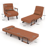 COSTWAY Fauteuil Convertible 1 Place, Fauteuil-Lit Chauffeuse 4-en-1 Dossier Réglable 6 Position, Oreiller, Siège Rembourré, Accoudoirs, Cadre Métal, Canapé-Lit Pliant pour Maison, Bureau (café)