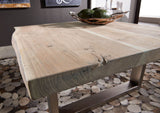 MASSIVMOEBEL24.DE Table Basse carrée 90x90cm - Fer et Bois Massif d'acacia laqué (Natural Stone) - Freeform #122