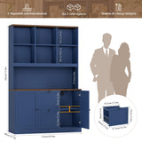 FirFurd Bibliotheque Meuble de Rangement avec Prise/USB, 2 Portes 2 Tiroirs pour Dossiers Suspendus, Armoire Bureau Bibliothèque Livre pour Salon Cuisine 116x40x182cm Bleu