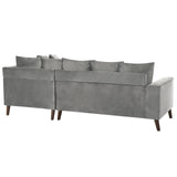 Canapé Moderne en Velours Gris d'Angle Gauche Pieds en Bois d'Eucalyptus Grena