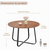 Suuiwau Table de salle à manger ronde 120 cm en bois marron noyer moderne pour cuisine, salon, salle à manger, terrasse, cour, café, bureau et autres endroits