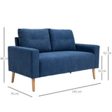 HOMCOM Canapé 2 Places Design scandinave dim. 145L x 76l x 88H cm Pieds Bois Massif Tissu Bleu