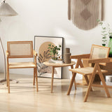 RELAX4LIFE Lot de 2 Chaise Salle a Manger en Bambou, Chaise Cannage Rotin avec Accoudoirs, Dossier Incurvé, Chaise Bois Chandigarh pour Salon Café Bar, Hauteur d’Assise 45 CM (2)