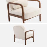 sweeek - Fauteuil scandinave Bois d'hévéa Finition Noyer Clair et Dossier Arrondi en Bouclette Blanche - Amelie