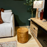 Meubletmoi Pouf/Repose-Pieds Rond D. 32 cm en Tissu Velours Jaune Moutarde – élégant et Compact – Joel