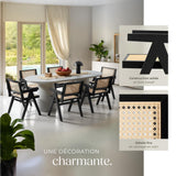 tectake® Chaise de Salle à Manger Design Noir en Bois Massif & Cannage Chaise de Table à Manger avec Accoudoirs Confortable pour Coiffeuse, Chambre, Cuisine, Bureau, Cabinet, Dressing