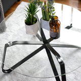 FurnitureR Table Basse, Table de Salon, Table Basse en Verre, Table Basse Ronde, Table Basse pour canapé, Chambre à Coucher, Structure en métal Solide, Noir + Transparent, 80 × 80 × 40 cm