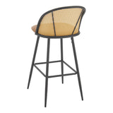 [en.casa] Lot de 2 Tabourets de Bar pour Cuisine Salle à Manger avec Dossier Rotin Siège Rembourré Simili Pieds en Métal 102 x 44 x 63 cm Marron Noir