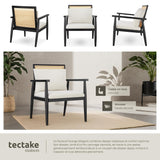 TecTake® Fauteuil Relax Fauteuil Salon Confortable en Bois Massif & Cannage, avec Coussins & Accoudoirs pour Salle à Manger, Salon, Chambre, Chaise Bureau, Allaitement, TV