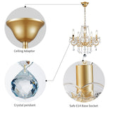 WUZUPS Chandelier Cristal Plafonnier Pendentif Flushmount Luminaire Moderne pour Chambre à Couloir Bar Cuisine Salle de Bain, H42 W43, Gold, Base E14