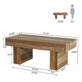 Tribesigns Table basse rectangulaire de 120 cm avec plateau à lattes et base épaisse, table à thé rustique en bois pour salon, appartement, marron