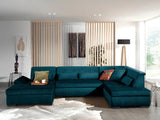 Lisa Design - Canapé Panoramique en U Droit Vermont en Velours - Grand Sofa XXL Bleu Canard 7 Places - Salon