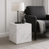 [en.casa] Table d'Appoint en Forme de Cube Bout de Canapé Design Unique Support de Plantes Table de Chevet Capacité de Charge 30 kg MDF 45 x 40 x 40 cm Aspect Marbre Blanc