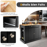 COSTWAY Ilot Central Cuisine Comptoir en Bois d'Hévéa Pliable, Étagères Réglables à 3 Niveaux, Desserte de Cuisine de Service avec Tiroirs, Supports Latéraux et 2 Portes, 61 x 120 x 92 cm, Noir