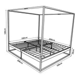 [en.casa] Cadre de Lit à Baldaquin avec Sommier à Lattes Lit Double Adulte Cadre à Lattes sur Pied Design Élégant Stable Capacité de Charge 200 kg Chambre à Coucher Métal 160 x 200 cm Noir
