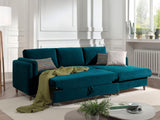 Lisa Design - Canapé d'angle Convertible avec Coffre - Angle Droit - Brooke en Velours - Canapé Lit - Sofa Bleu Canard 4 Places - Salon