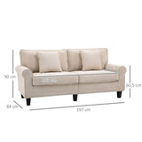 HOMCOM Canapé 3 Places en Tissu Velours côtelé, canapé Salon, 197 cm, avec accoudoirs et Dossier rembourrées, canapé avec 2 oreillers, Pieds en Bois Massif de pin, pour Salon, Chambre, Bureau, Beige
