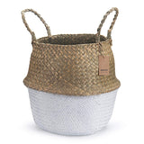 Panier Jonc De Mer Rangement Panier Plante Seagrass de Fleur Corbeille en Paille (Naturel + Blanc)