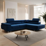 INTENSE DECO Canapé d'angle Droit Convertible Marius Velours Bleu
