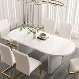 homary Japandi Table de salle à manger ovale extensible en bois avec base sur piédestal 160 à 200,7 cm Blanc 160 à 200,7 cm