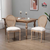 HOMCOM Lot de 2 chaises de Salle à Manger - Chaise de Salon médaillon Style Louis XVI - Bois Massif sculpté, patiné - Dossier cannage - Aspect Lin Crème