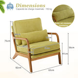 Bonnlo Fauteuil de Salon en Velours Côtelé, Chaise d'Appoint Relaxation avec Cadre en Bois, Siège Confortable pour Salon, Chambre, Terrasse, 65 x 80 x 78 cm (Vert)