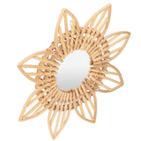 LKPOMI Rotin Boho Art Innovant Décoration Rotin Fleur Circulaire Tenture Murale Miroir Rétro Dressing Maquillage Miroir pour Ferme, Salon, Chambre, Salle de Bain(L)