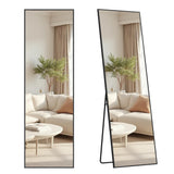 SONGMICS Miroir Intégral, Miroir Rectangulaire sur Pied, à Poser au Sol, Cadre en Alliage d’Aluminium, Verre Trempé, pour Chambre, Salon, Dressing, Coins Droits, 160 x 50 cm, Noir d'encre LFM050BD01