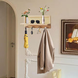 Porte-manteau mural avec étagère - Étagères pour livres d', crochets pour rangement dans le couloir | Fond en bois dur, étagère murale en bois avec crochets, organisateur d'étagère en rotin