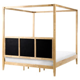 Beliani Lit à Baldaquin Minimaliste en Bois 160 x 200 cm Tête de Lit Rembourré Marron Clair Haillicourt