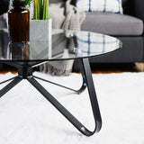 FurnitureR Table Basse, Table de Salon, Table Basse en Verre, Table Basse Ronde, Table Basse pour canapé, Chambre à Coucher, Structure en métal Solide, Noir + Transparent, 80 × 80 × 40 cm