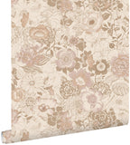 papier peint fleurs vintage beige et vieux rose 0.53 x 10.05 m - ESTAhome